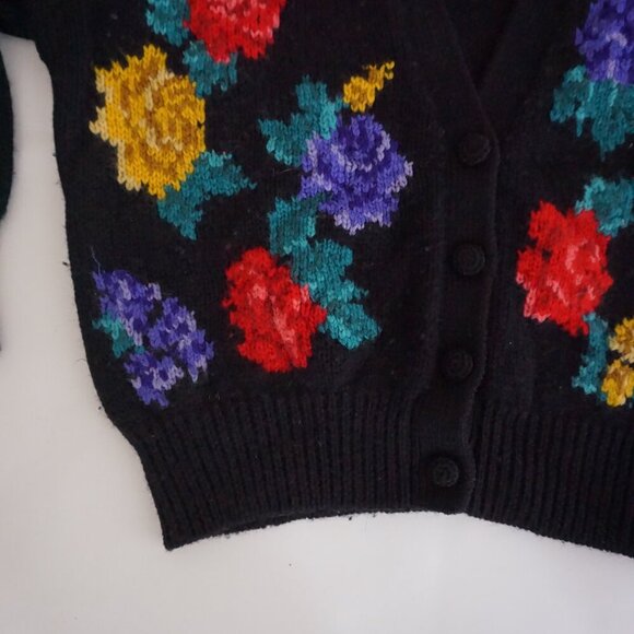 Black Floral Button-Up Cardigan Sweater - Picture 7 of 10
